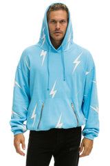 BOLT STITCH REPEAT RELAXED PULLOVER HOODIE WITH POCKET ZIPPERS - SKY // WHITE Hoodie Aviator Nation