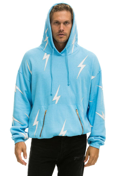 BOLT STITCH REPEAT RELAXED PULLOVER HOODIE WITH POCKET ZIPPERS - SKY // WHITE Hoodie Aviator Nation