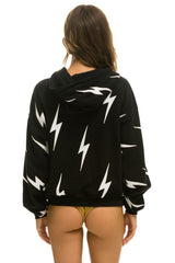 BOLT STITCH REPEAT RELAXED ZIP HOODIE WITH POCKET ZIPPERS- BLACK // WHITE Hoodie Aviator Nation
