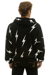 BOLT STITCH REPEAT RELAXED ZIP HOODIE WITH POCKET ZIPPERS- BLACK // WHITE Hoodie Aviator Nation