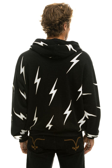 BOLT STITCH REPEAT RELAXED ZIP HOODIE WITH POCKET ZIPPERS- BLACK // WHITE Hoodie Aviator Nation