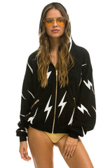 BOLT STITCH REPEAT RELAXED ZIP HOODIE WITH POCKET ZIPPERS- BLACK // WHITE Hoodie Aviator Nation