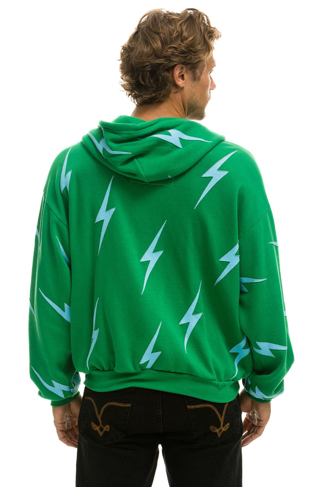 BOLT STITCH REPEAT RELAXED ZIP HOODIE WITH POCKET ZIPPERS - KELLY GREEN // BLUE Hoodie Aviator Nation