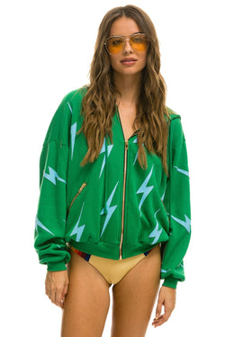 BOLT STITCH REPEAT RELAXED ZIP HOODIE WITH POCKET ZIPPERS - KELLY GREEN // BLUE Hoodie Aviator Nation