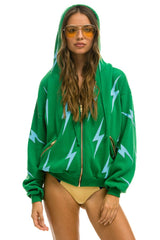 BOLT STITCH REPEAT RELAXED ZIP HOODIE WITH POCKET ZIPPERS - KELLY GREEN // BLUE Hoodie Aviator Nation