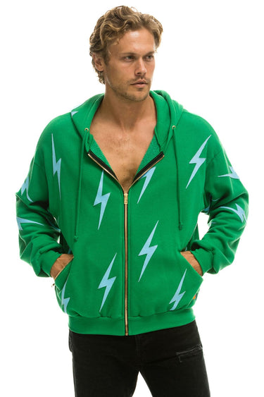 BOLT STITCH REPEAT RELAXED ZIP HOODIE WITH POCKET ZIPPERS - KELLY GREEN // BLUE Hoodie Aviator Nation