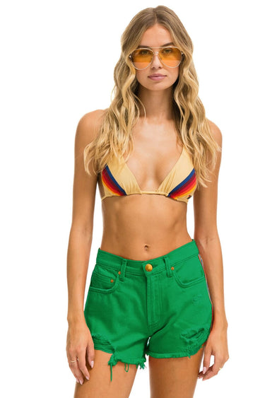 BOLT STRIPE BOYFRIEND CUTOFF JEAN SHORTS - KELLY GREEN Denim Shorts Aviator Nation
