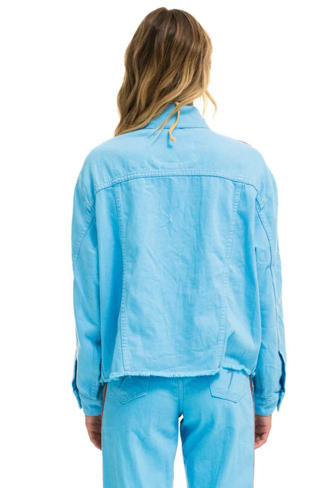 BOLT STRIPE OVERSIZED CUTOFF DENIM JACKET - SKY Denim Jacket Aviator Nation