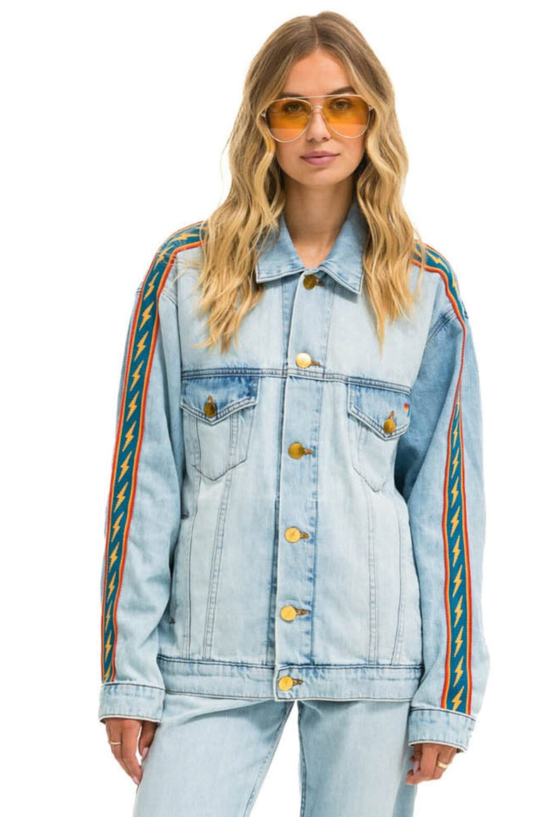BOLT STRIPE OVERSIZED CUTOFF DENIM JACKET - SUPER LIGHT Denim Jacket Aviator Nation