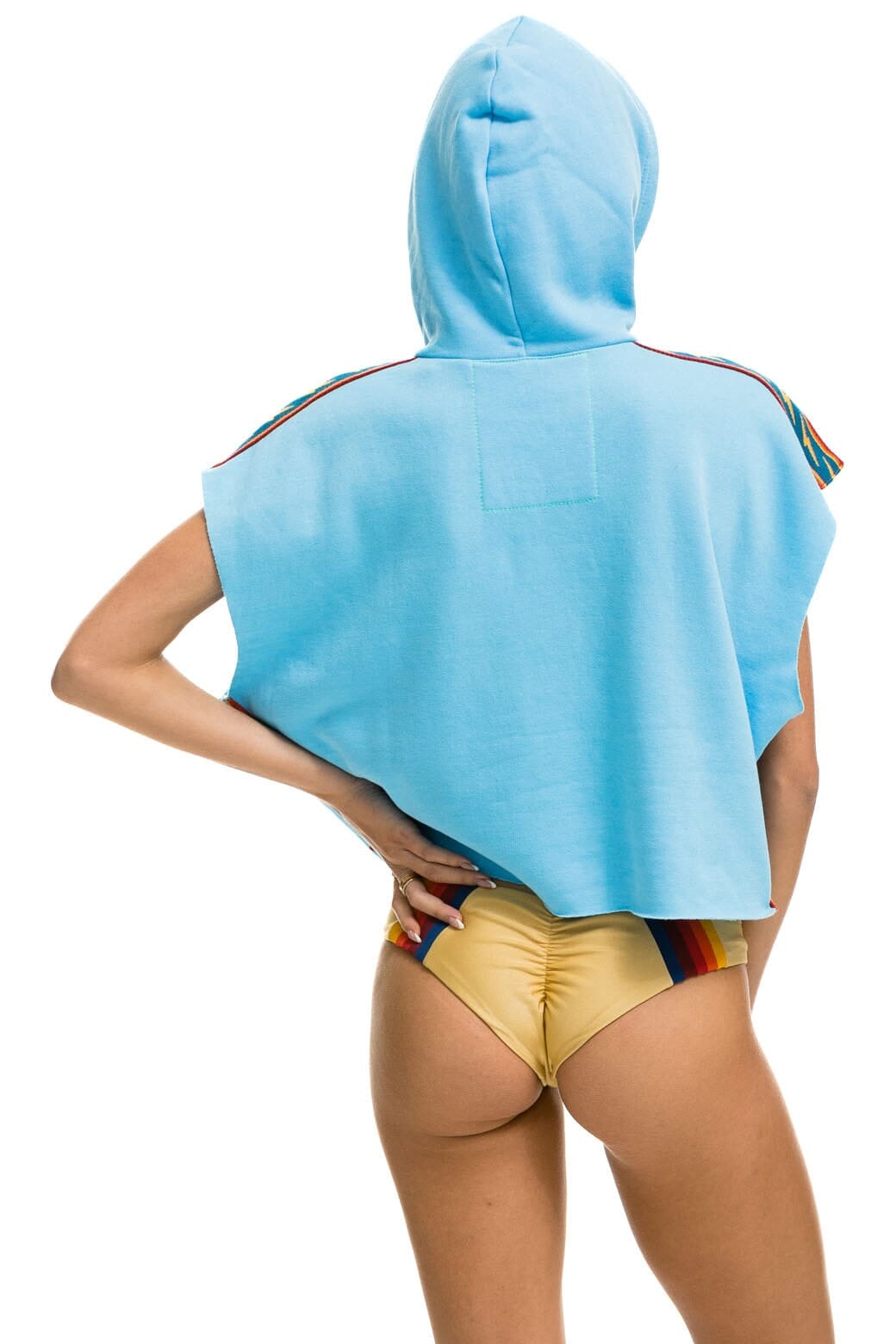 BOLT STRIPE SLEEVELESS RELAXED CROPPED PULLOVER HOODIE - SKY Aviator Nation