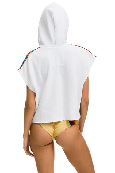 BOLT STRIPE SLEEVELESS RELAXED CROPPED PULLOVER HOODIE - WHITE Aviator Nation