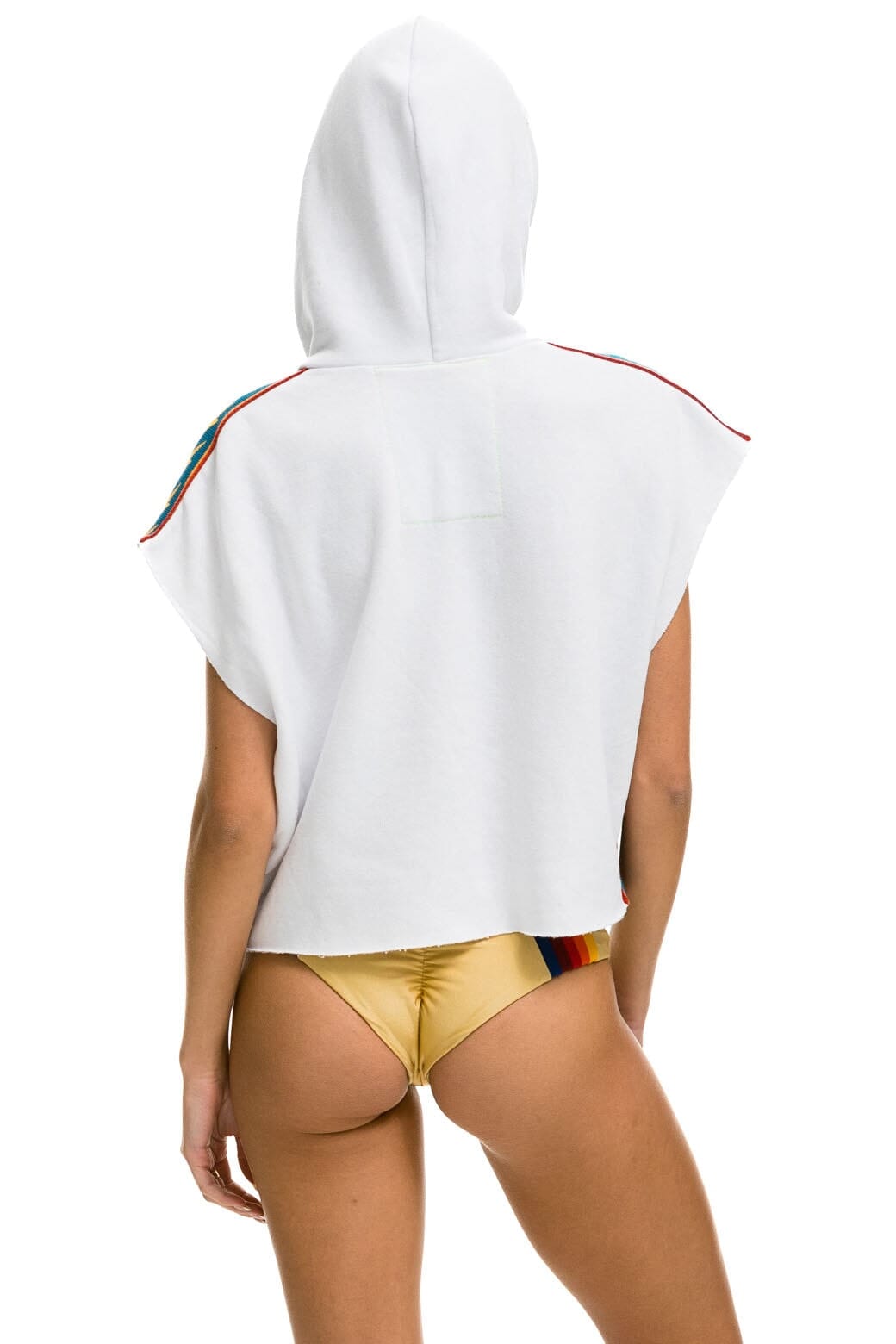 BOLT STRIPE SLEEVELESS RELAXED CROPPED PULLOVER HOODIE - WHITE Aviator Nation