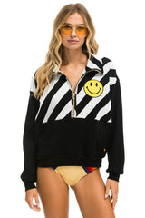 CAUTION SMILEY 2 EMBROIDERY FLEECE HALF ZIP SWEATSHIRT - BLACK // WHITE Sweatshirt Aviator Nation