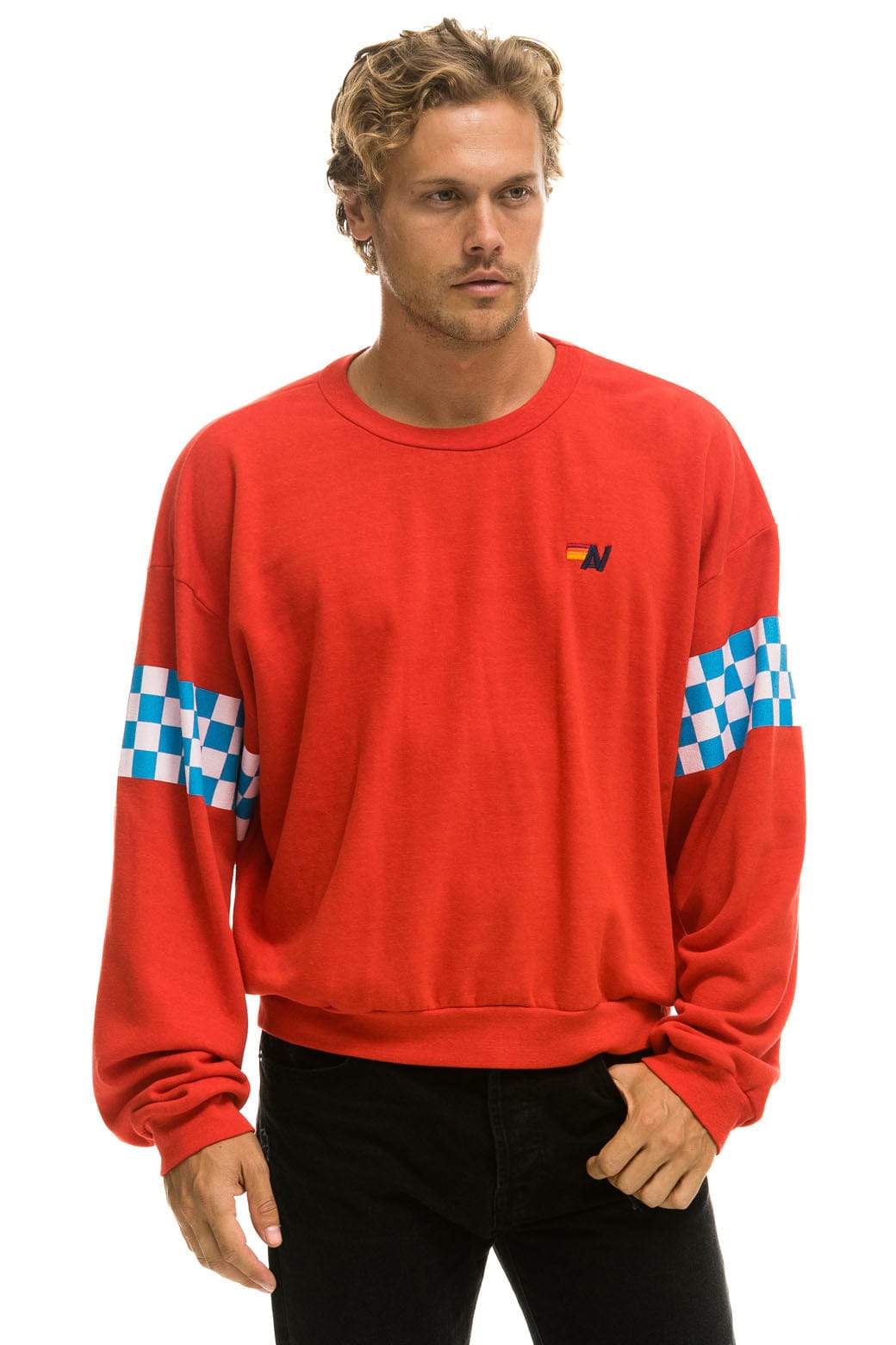 CHECK 2 SLEEVE RELAXED CREW SWEATSHIRT - RED // WHITE // BLUE Sweatshirt Aviator Nation