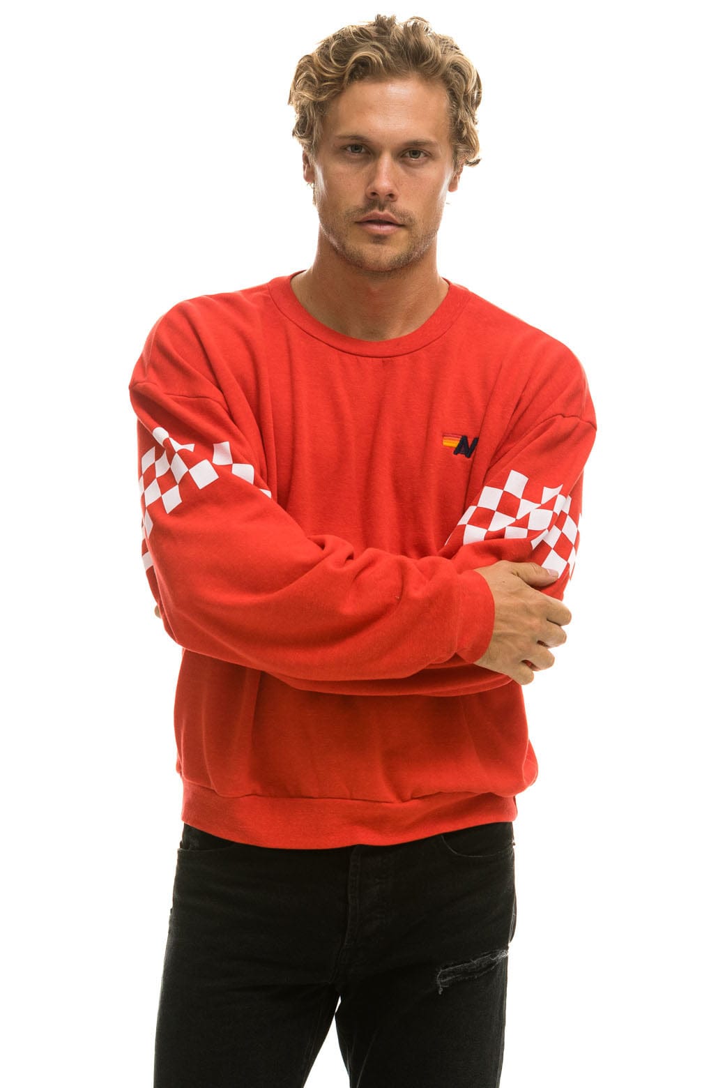 CHECK 2 SLEEVE RELAXED CREW SWEATSHIRT - RED // WHITE Sweatshirt Aviator Nation