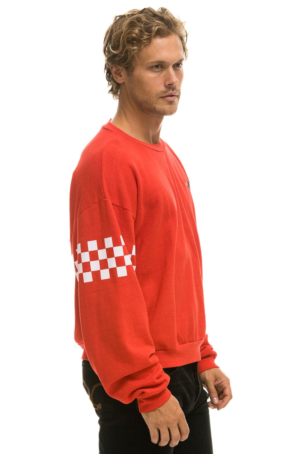 CHECK 2 SLEEVE RELAXED CREW SWEATSHIRT - RED // WHITE Sweatshirt Aviator Nation