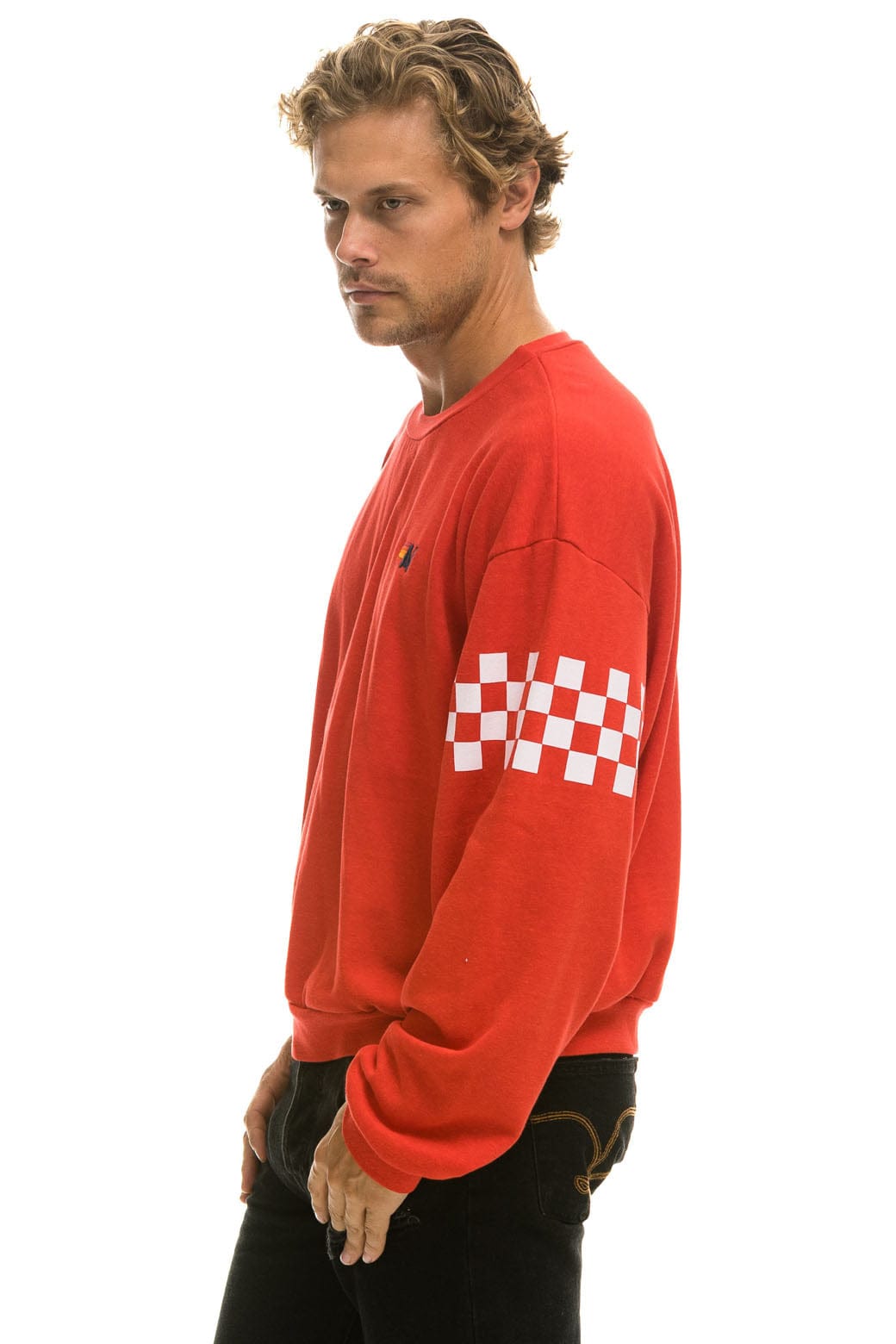 CHECK 2 SLEEVE RELAXED CREW SWEATSHIRT - RED // WHITE Sweatshirt Aviator Nation