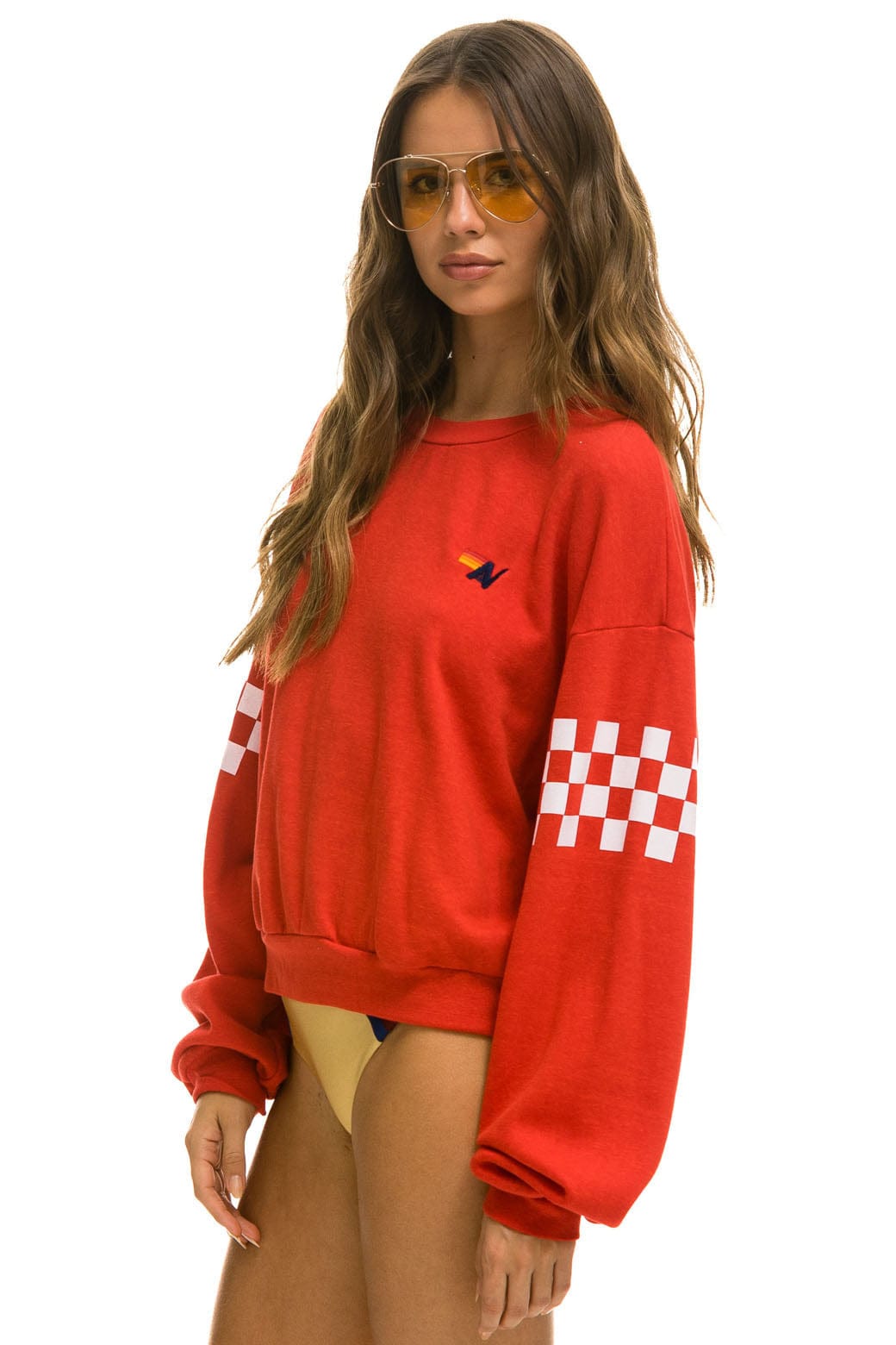 CHECK 2 SLEEVE RELAXED CREW SWEATSHIRT - RED // WHITE Sweatshirt Aviator Nation