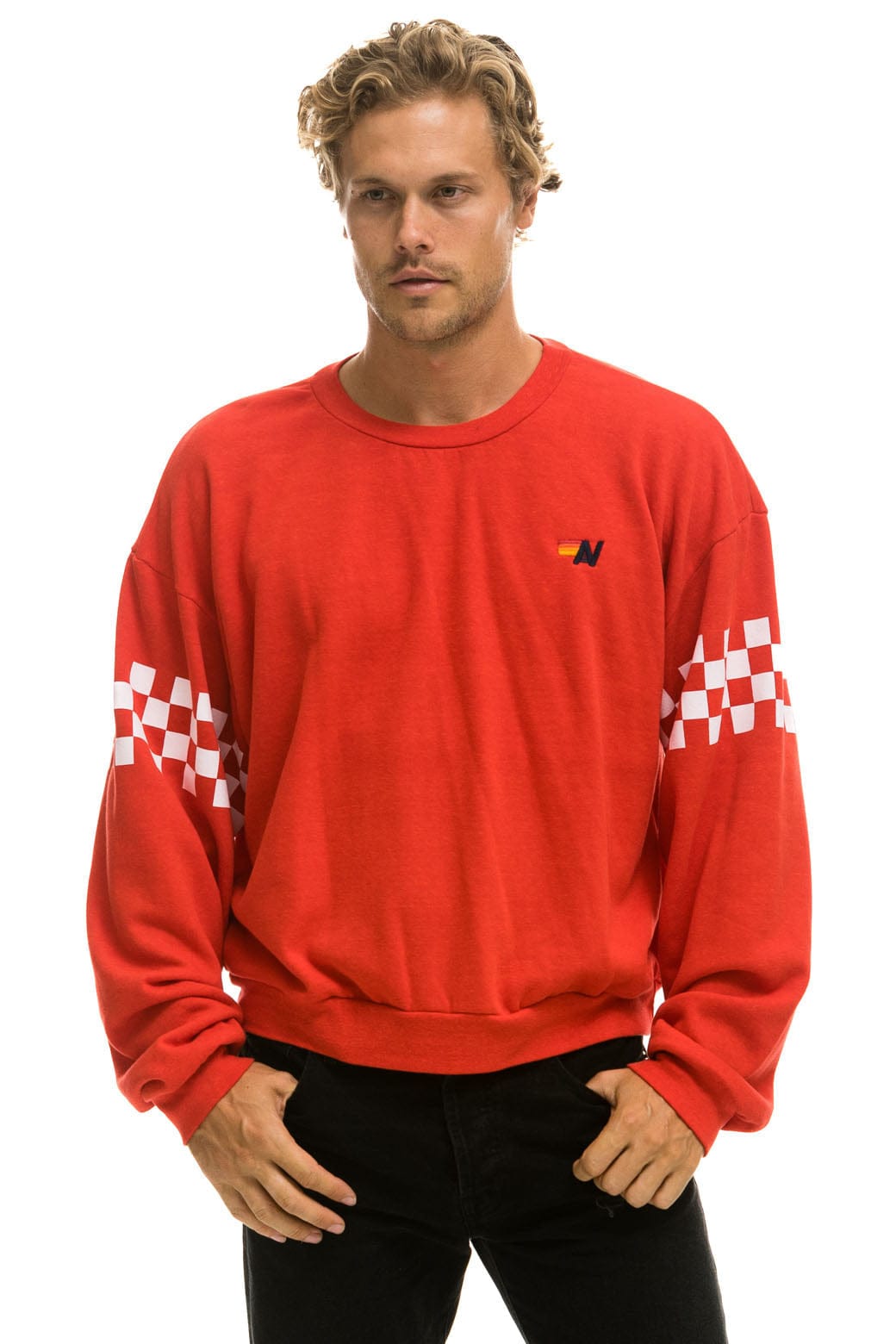 CHECK 2 SLEEVE RELAXED CREW SWEATSHIRT - RED // WHITE Sweatshirt Aviator Nation