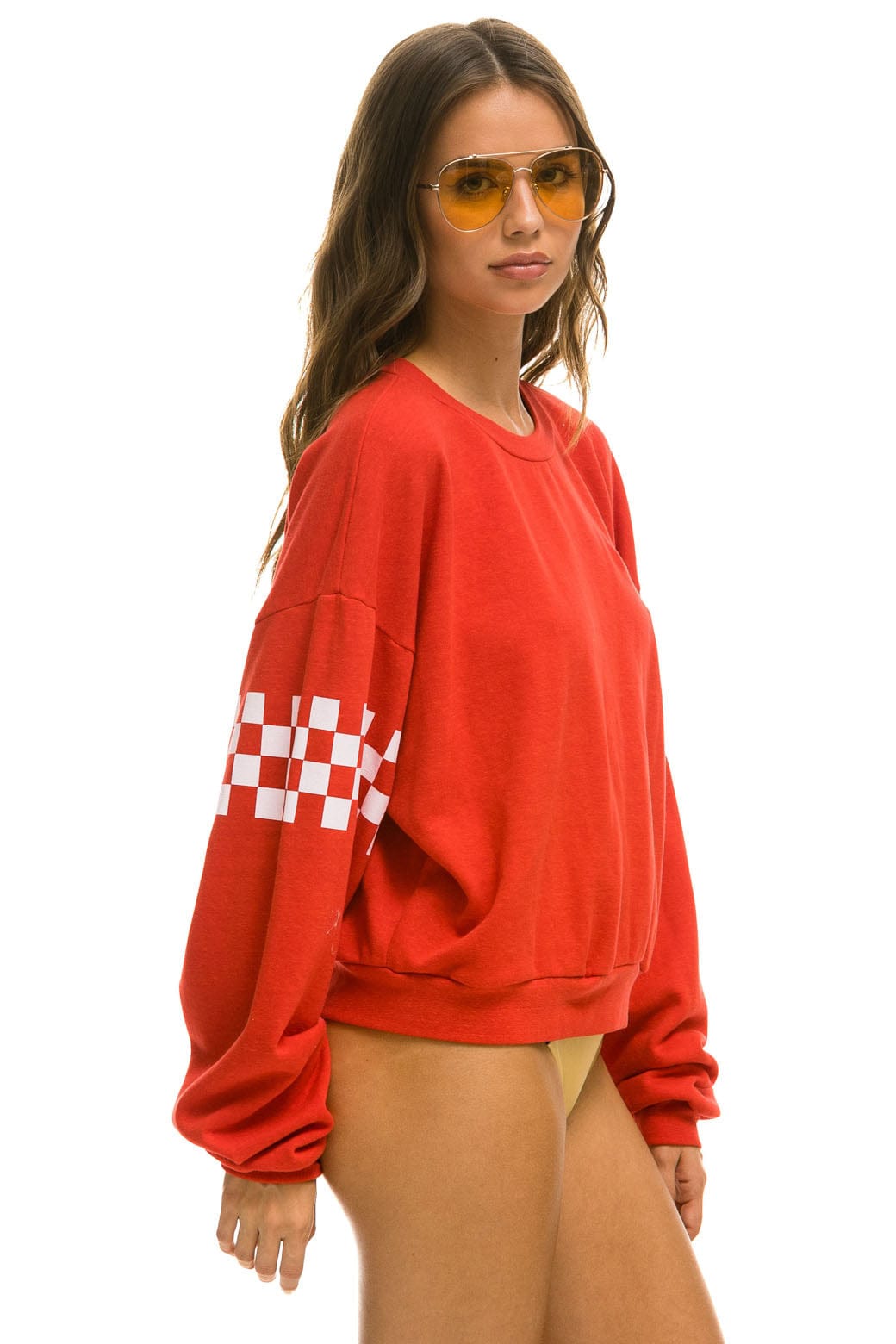 CHECK 2 SLEEVE RELAXED CREW SWEATSHIRT - RED // WHITE Sweatshirt Aviator Nation