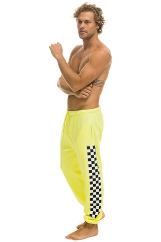 CHECK LEG SWEATPANTS - NEON YELLOW Mens Sweatpants Aviator Nation