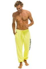 CHECK LEG SWEATPANTS - NEON YELLOW Mens Sweatpants Aviator Nation