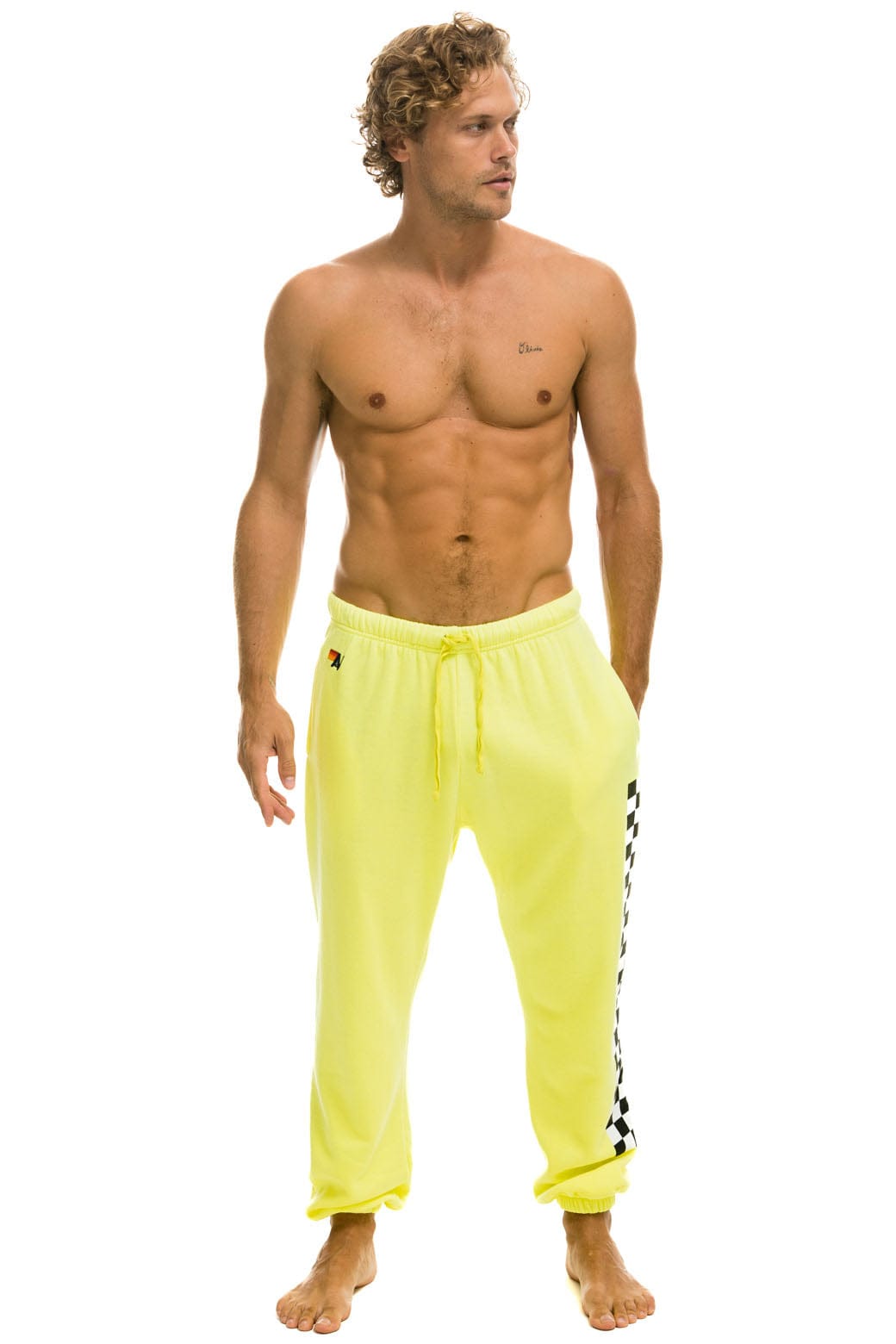 CHECK LEG SWEATPANTS - NEON YELLOW Mens Sweatpants Aviator Nation