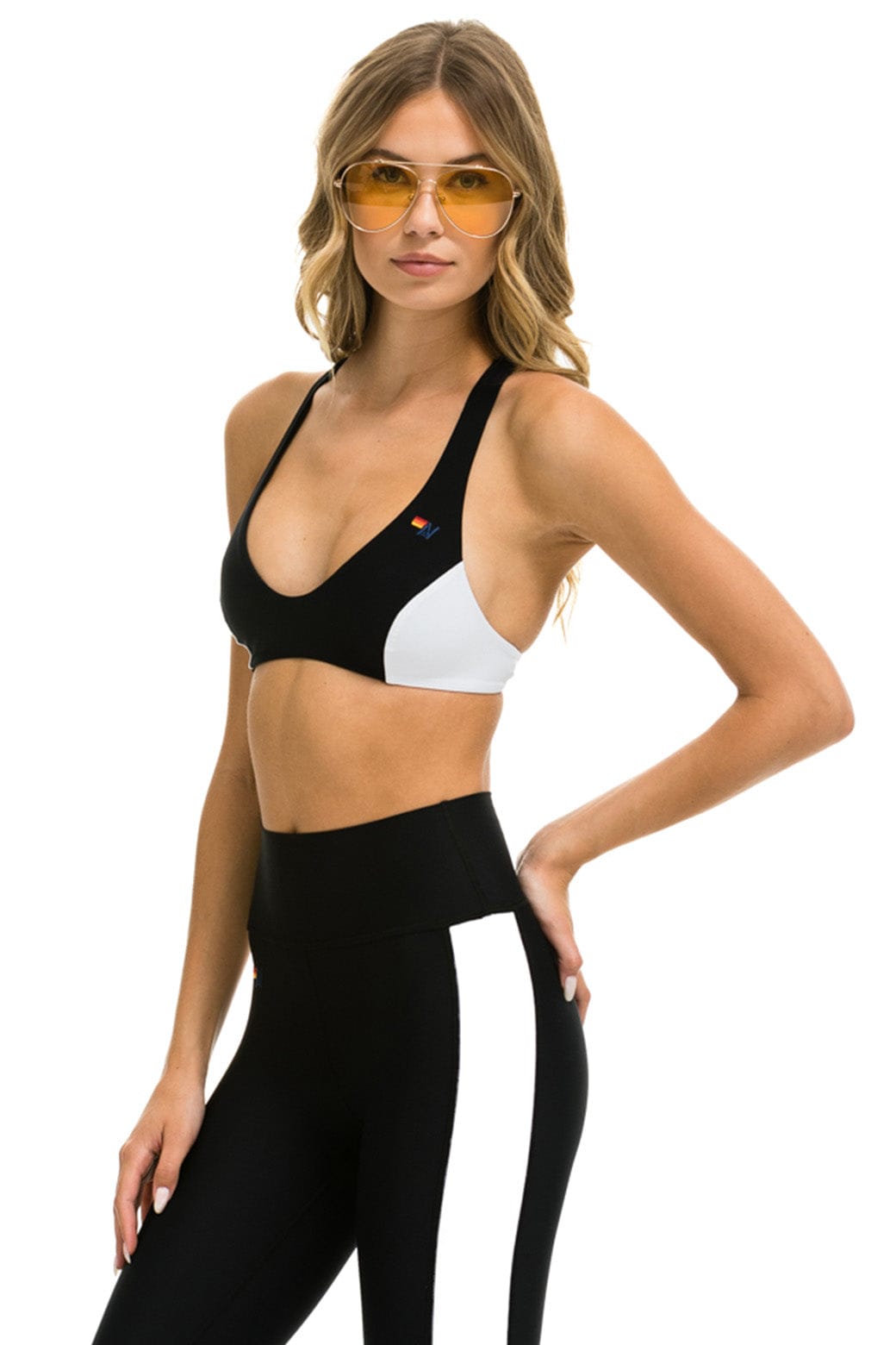 COLOR BLOCK RACER SPORTS BRA - BLACK Sports Bra Aviator Nation
