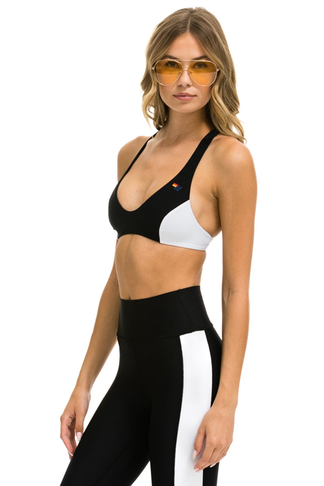 COLOR BLOCK RACER SPORTS BRA - BLACK Sports Bra Aviator Nation
