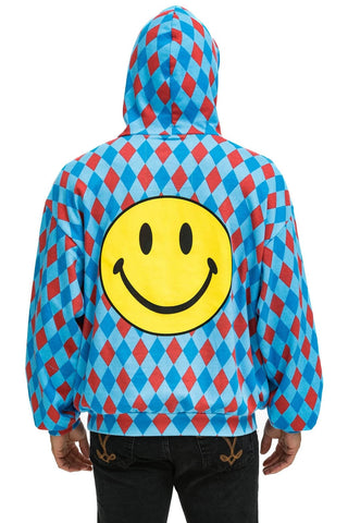 DIAMOND REPEAT SMILEY RELAXED PULLOVER HOODIE - SKY Hoodie Aviator Nation