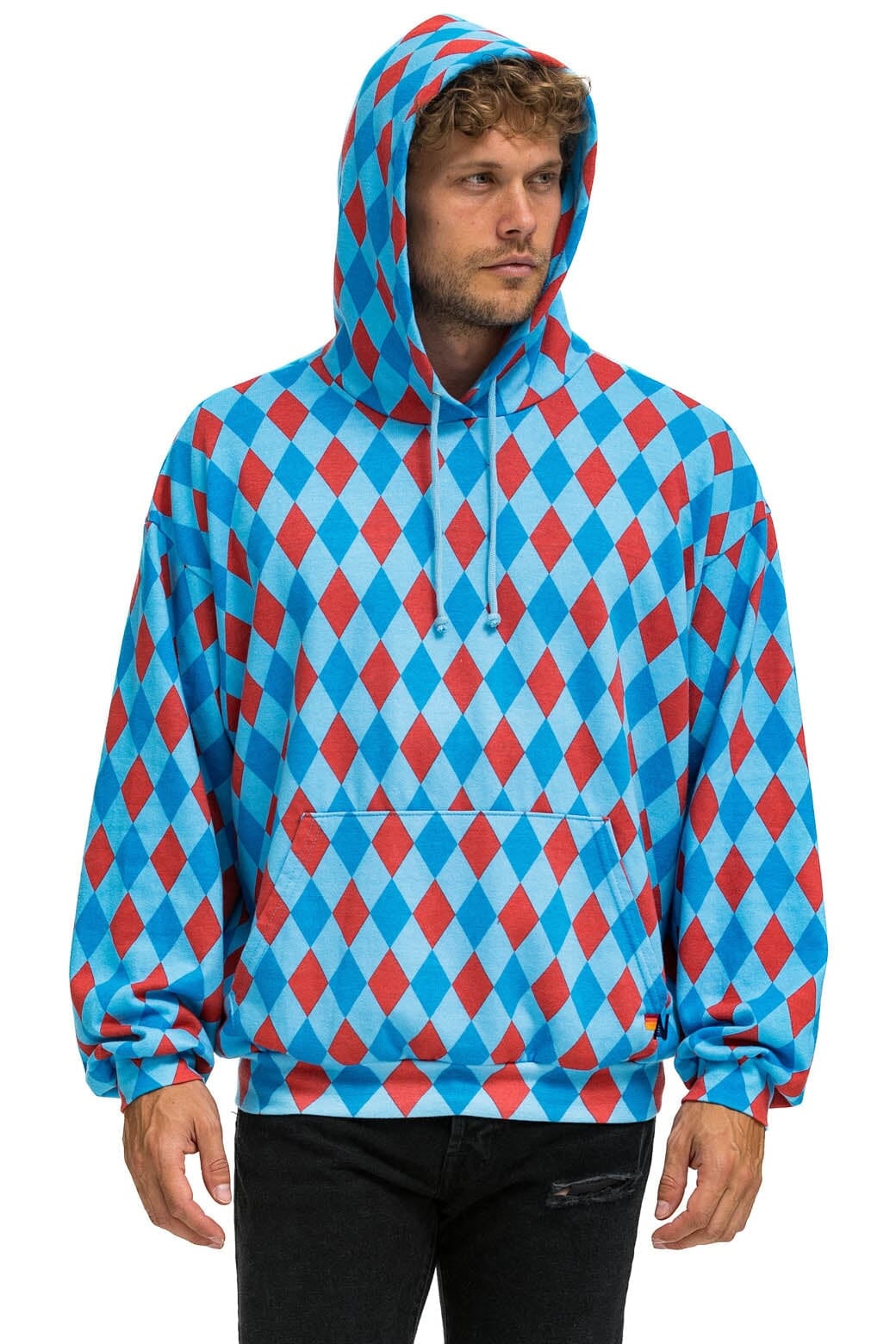 DIAMOND REPEAT SMILEY RELAXED PULLOVER HOODIE - SKY Hoodie Aviator Nation