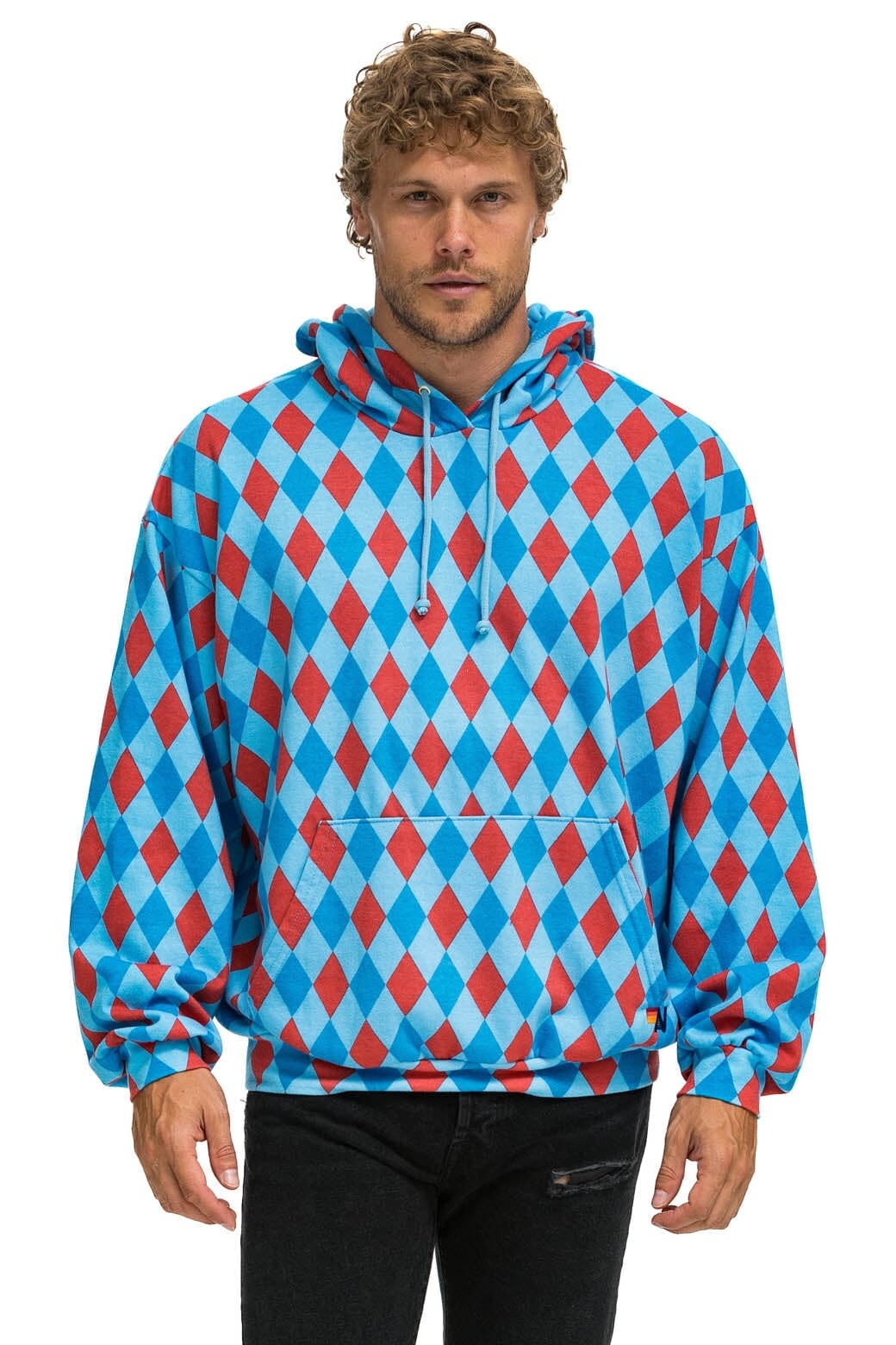 DIAMOND REPEAT SMILEY RELAXED PULLOVER HOODIE - SKY Hoodie Aviator Nation
