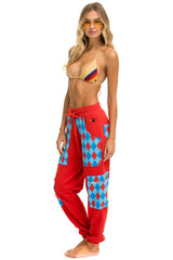 DIAMOND SMILEY 2 EMBROIDERY CARGO COLOR BLOCK SWEATPANTS - RED //SKY SALE Aviator Nation
