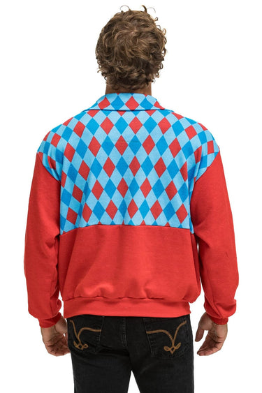 DIAMOND SMILEY 2 FLEECE UNISEX HALF ZIP COLOR BLOCK JACKET - RED // SKY Sweatshirt Aviator Nation