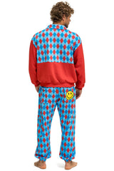 DIAMOND SMILEY 2 FLEECE UNISEX HALF ZIP COLOR BLOCK JACKET - RED // SKY Sweatshirt Aviator Nation