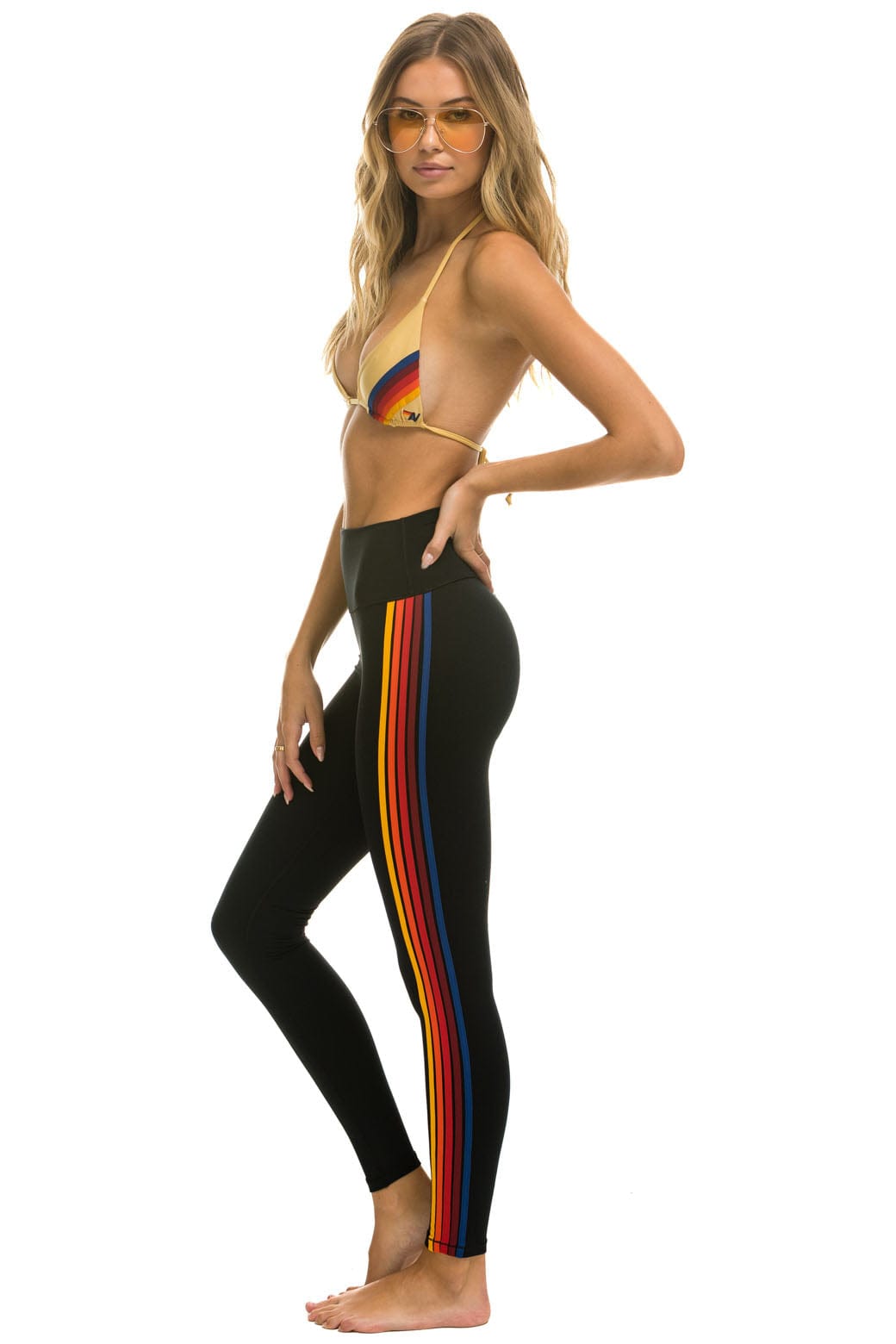 FULL LENGTH HI-RISE STRIPE LEGGINGS BLACK – Aviator Nation