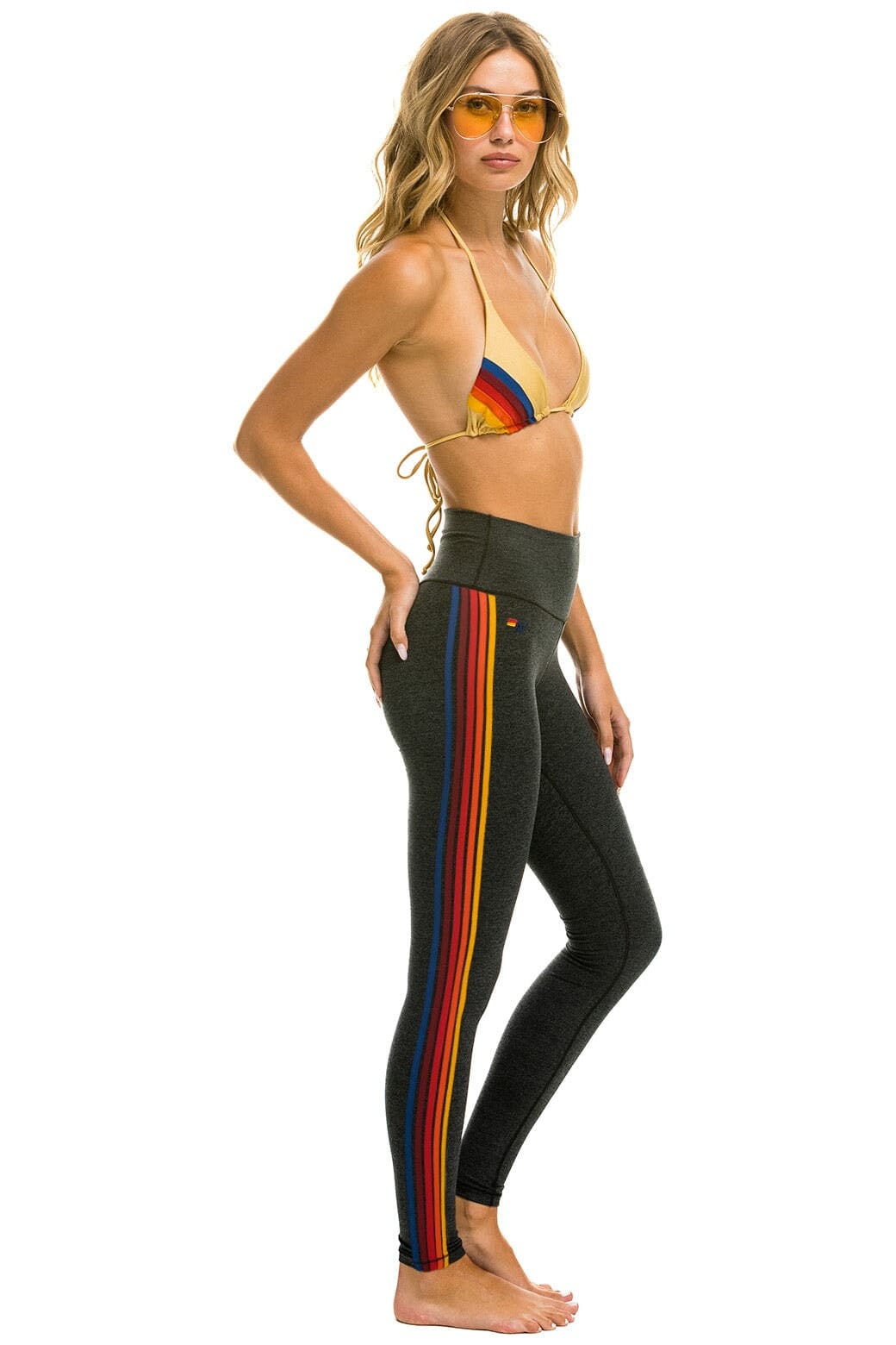 FULL LENGTH HI-RISE 5 STRIPE LEGGINGS - CHARCOAL Leggings Aviator Nation