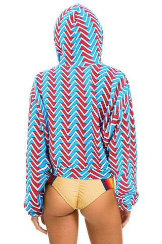 GEO ZIG BOLT EMBRIODERY RELAXED CROPPED PULLOVER HOODIE - RED // BLUE Hoodie Aviator Nation