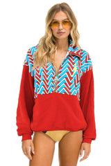 GEO ZIG BOLT EMBROIDERY FLEECE HALF ZIP COLOR BLOCK SWEATSHIRT - RED // BLUE Sweatshirt Aviator Nation