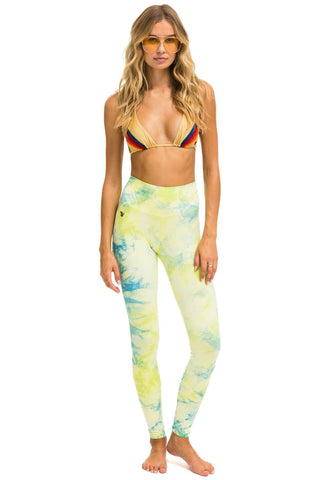 HAND DYED FULL LENGTH HI-RISE LEGGINGS - TIE DYE NEON YELLOW Leggings Aviator Nation