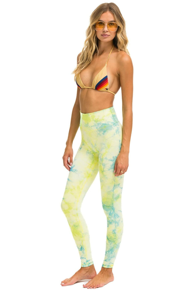 HAND DYED FULL LENGTH HI-RISE LEGGINGS - TIE DYE NEON YELLOW Leggings Aviator Nation