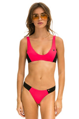 HI-CUT COLOR BLOCK CHEEKY BIKINI BOTTOMS - RED // BLACK Swim Aviator Nation