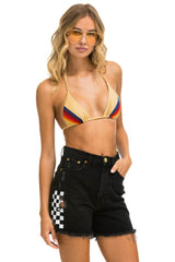 HI RISE SKATER CUTOFF SIDE WHITE CHECK - VINTAGE BLACK Denim Shorts Aviator Nation