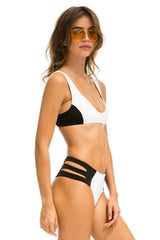 HI-WAISTED SIDE CUT OUT COLOR BLOCK FULL COVERAGE BRIEF BIKINI BOTTOMS - VINTAGE WHITE // BLACK Swim Aviator Nation