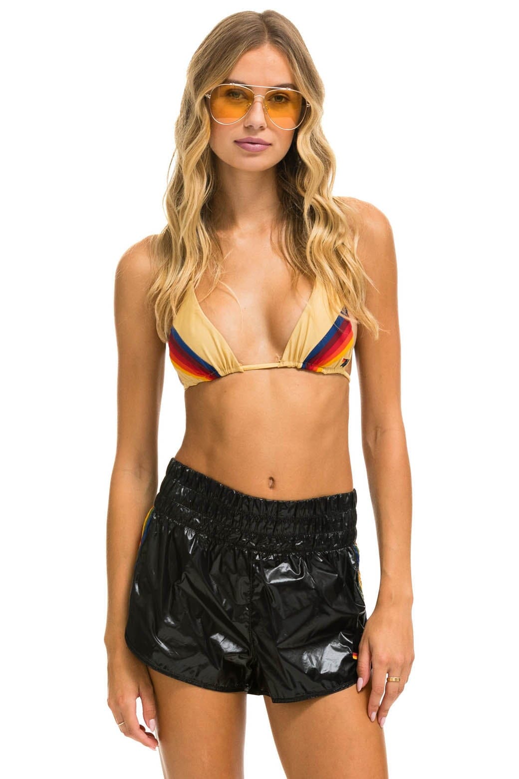 HIGH RISE 5 STRIPE NYLON JOGGER SHORT - BLACK Women's Jogger Shorts Aviator Nation