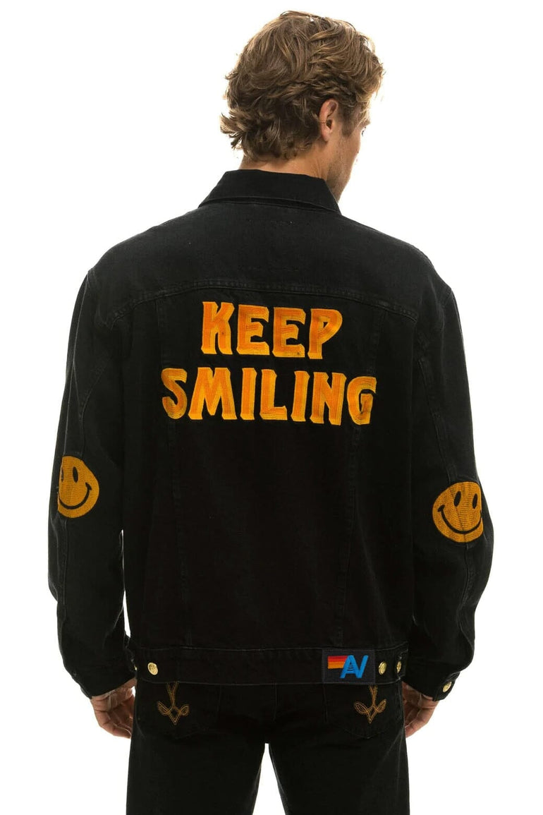 KEEP SMILING OVERSIZED CONCERT DENIM JACKET - VINTAGE BLACK Denim Jacket Aviator Nation
