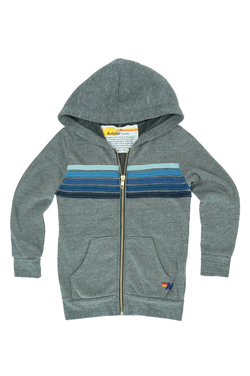 KID'S 5 STRIPE HOODIE - HEATHER GREY // BLUE STRIPES Kid's Hoodies Aviator Nation