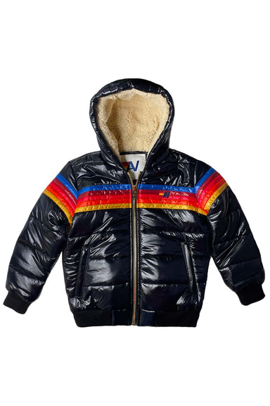 KIDS 5 STRIPE TREKKER JACKET - GLOSSY BLACK Kid's Outerwear Aviator Nation