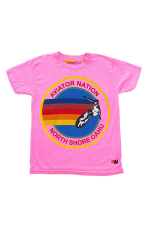 KIDS AVIATOR NATION NORTH SHORE TEE - NEON PINK