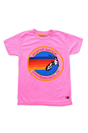 KIDS AVIATOR NATION SAN FRANCISCO CREW TEE - NEON PINK